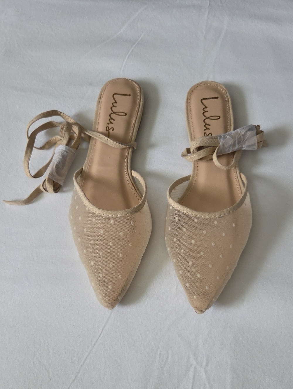 Lulu's Sophiie Cream Polka Dot Pointed Toe Lace-Up Sandals